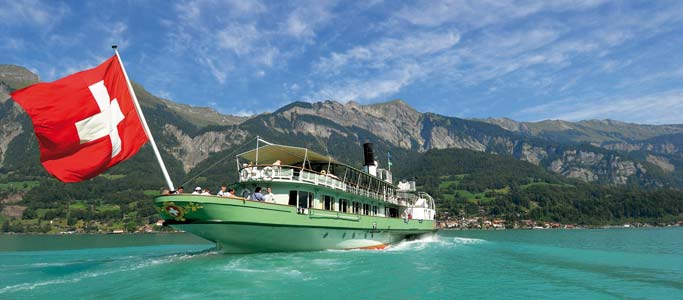 Nearby Lake Brienz is a great place to stop for a coffee on a relaxed ride before the Alpenbrevet | Brevet Alpine Cycling Adventures