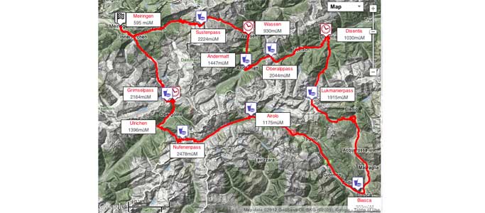 The PlatinTour route map of the Alpenbrevet | Brevet Alpine Cycling Adventures