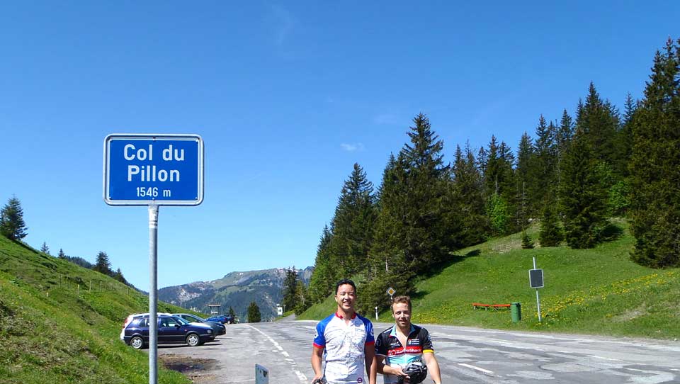 Jamie and Uta at the Col du Pillon: Cycling in the Alps is challenging but with our unique professional cycling support you can surpass your expectations on a Brevet cycling holiday