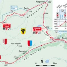The Granfondo Gottardo route map shows the three 2,000m+ Alpine passes that you'll have to climb over Passo del San Gottardo (2,106m), Passo del Furka (2,429m) and Passo della Nufenen (2,478m)